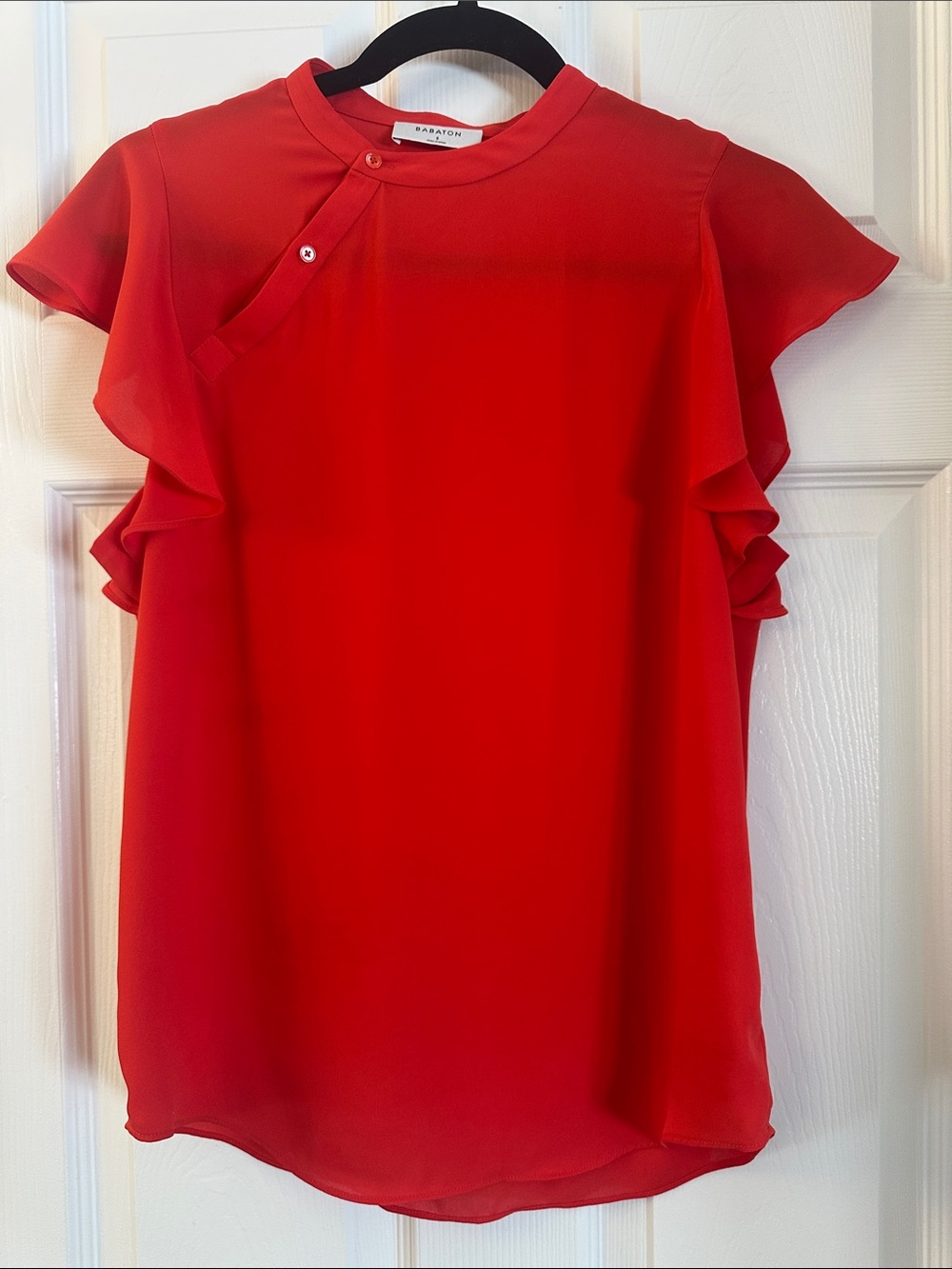 Babaton Vibrant Red Ruffle-Sleeve Blouse